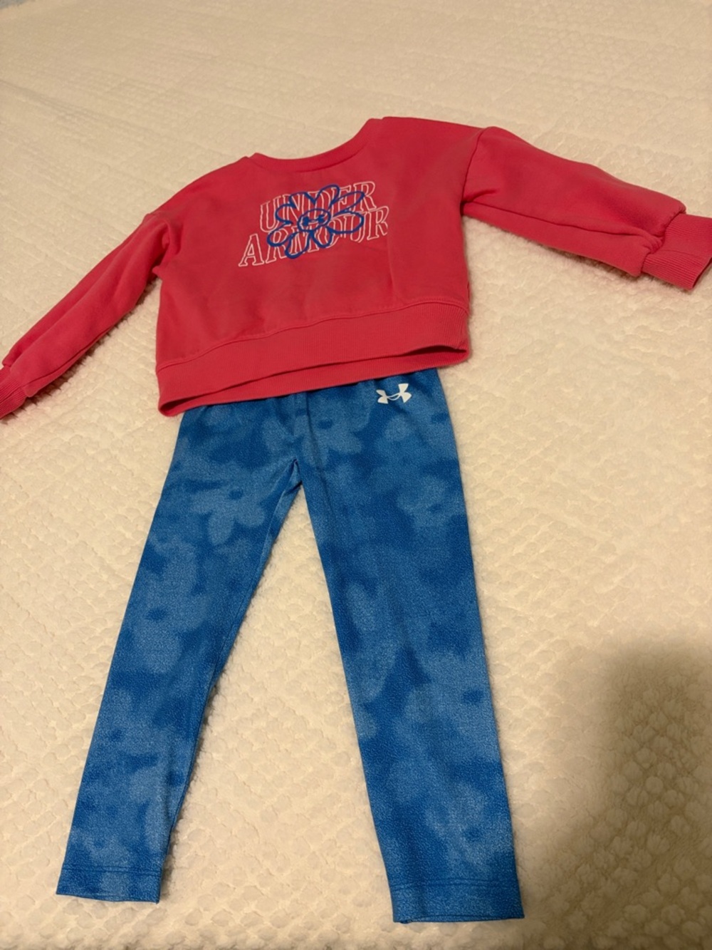 Under Armour Pink Sweatshirt with Blue Patterned Leggings